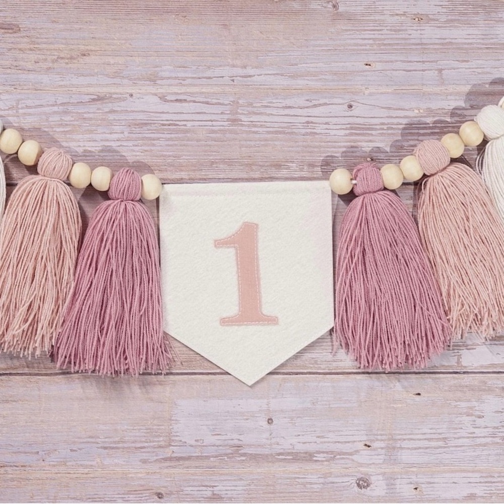 Pink and White Tassel Banner